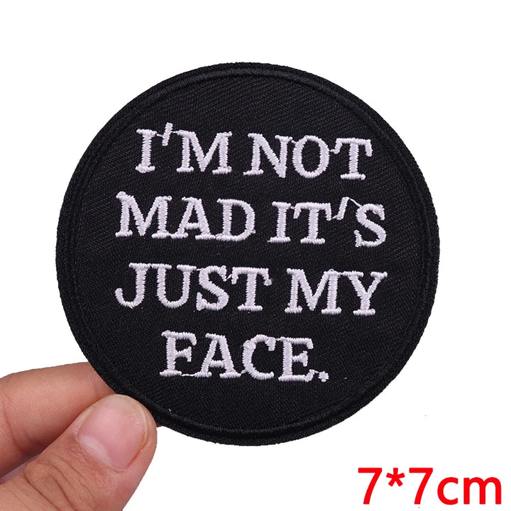 Black patch with white text &
