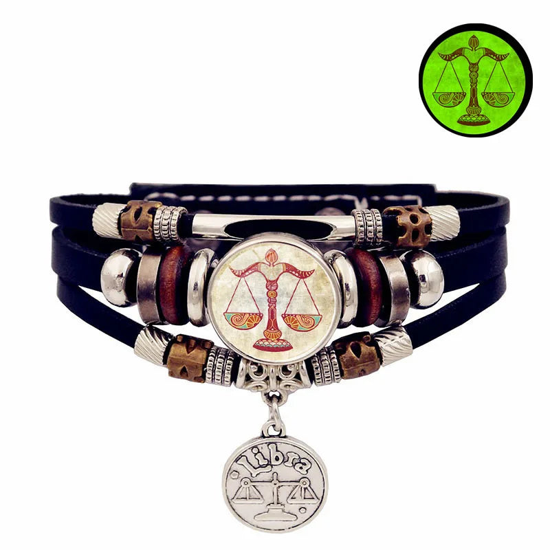 Multistrand bracelet with zodiac symbol charm on a white background