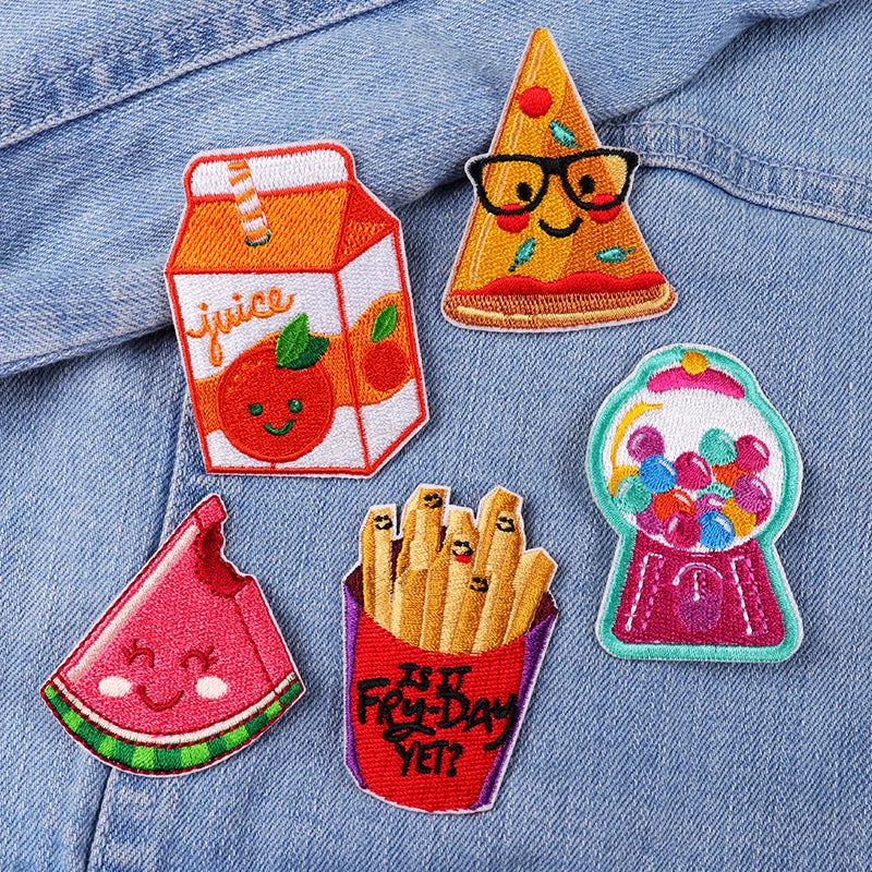Set of colorful patches on a denim background