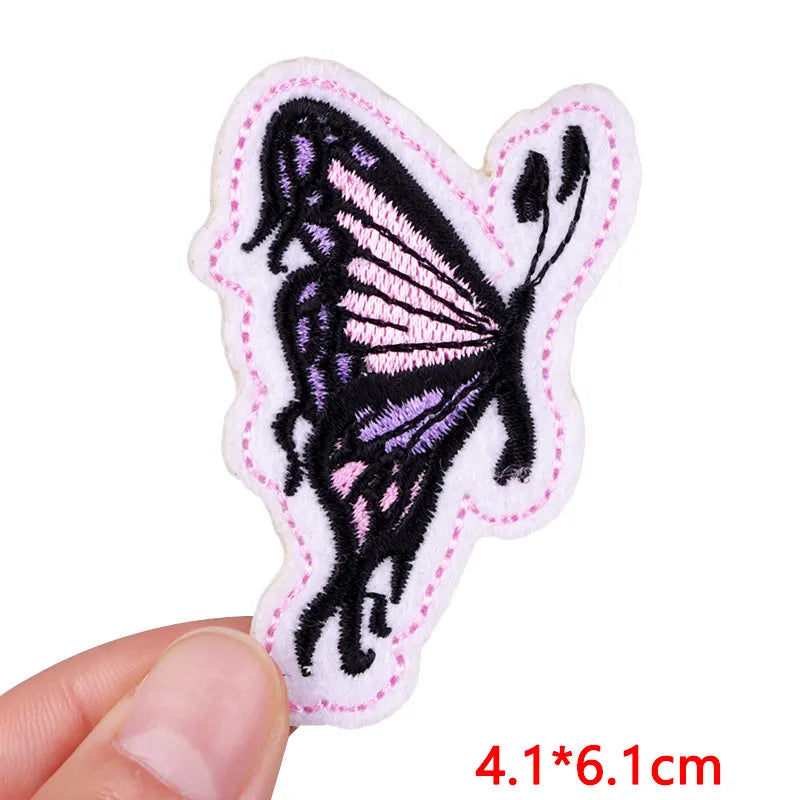 🧷 Cute Pink Aesthetic Embroidered Patch – Iron-On Butterfly, Rainbow, Heart, and Flower Designs for Jackets & DIY Clothing