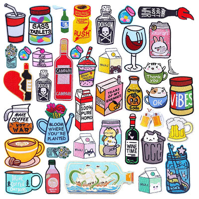 🍼 Drink Bottle & Cup Patch — Cartoon Iron-On Embroidery
