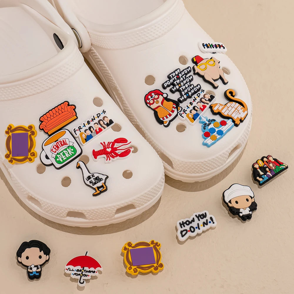 White clogs with colorful &