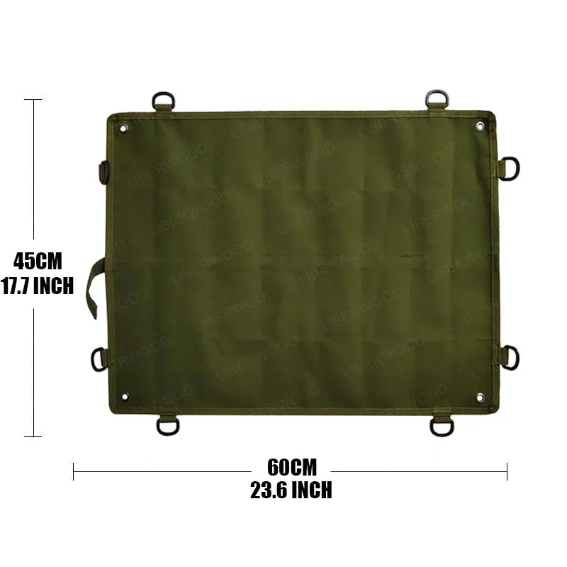Green patch display board half rolled with dimensions 45x60cm on a white background