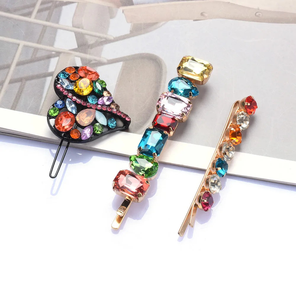 Rainbow Crystal Heart Hair Clip Set – Luxury Gemstone Barrettes for Women &amp; Girls