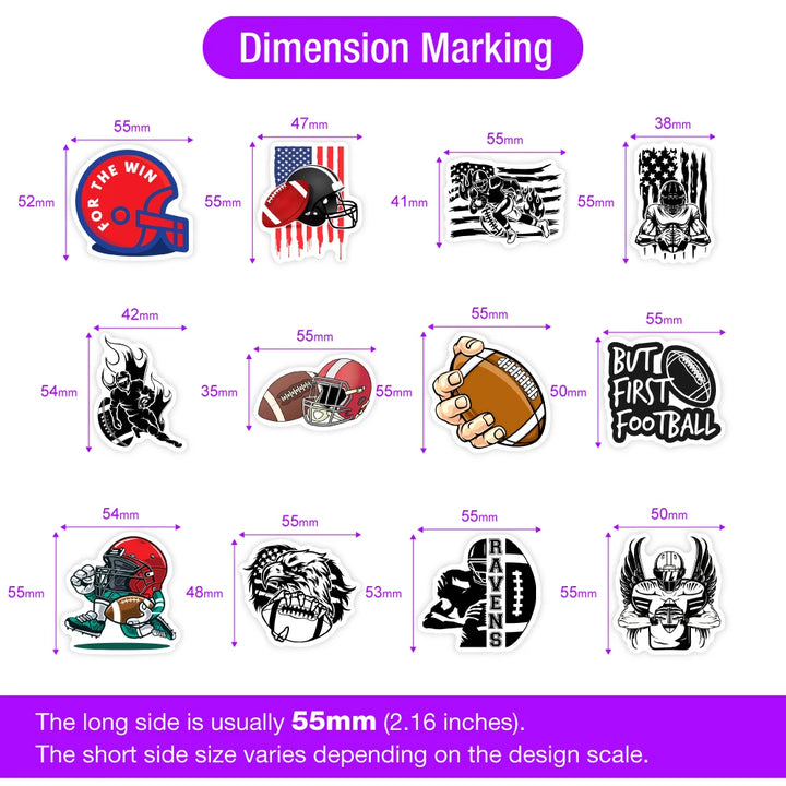 Set of stickers with dimensions marked on a white background