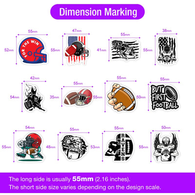 Set of stickers with dimensions marked on a white background
