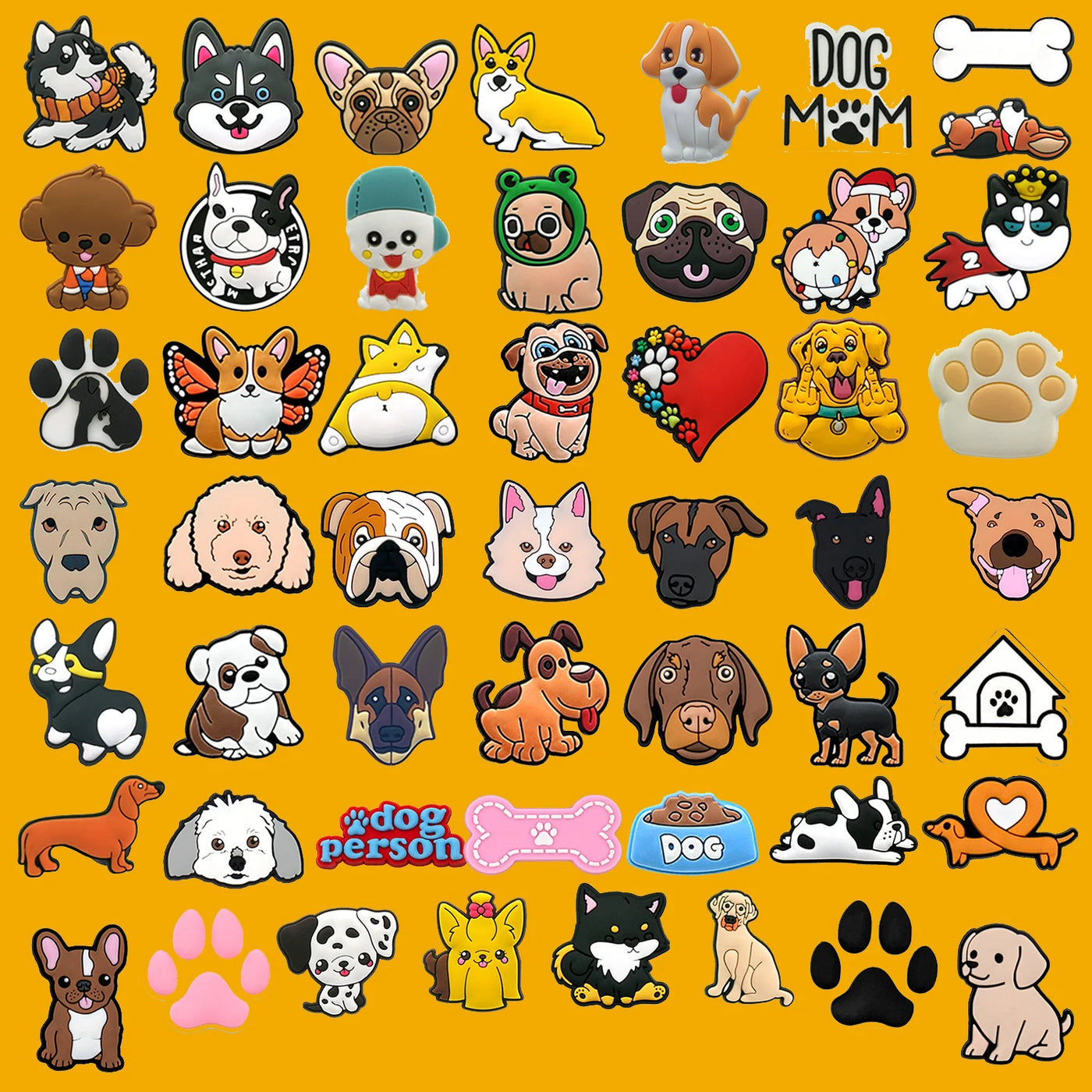 🐶40/50pcs Cute Dog Shoe Charms – Kawaii Puppy Faces, Paws & Bones for Crocs & Clog Decoration