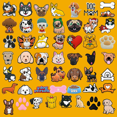 🐶40/50pcs Cute Dog Shoe Charms – Kawaii Puppy Faces, Paws & Bones for Crocs & Clog Decoration