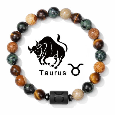Beaded bracelet with Taurus symbol on a white background