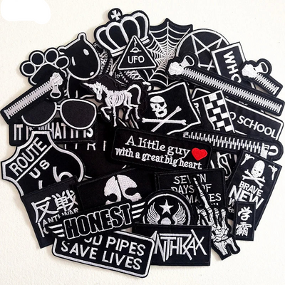 🖤30pcs Black & White Patches – Iron-On Embroidered DIY Set for Jackets, Jeans & Clothing