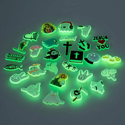 🟢10/20/50/100pcs Glow-in-the-Dark Shoe Charms – Cute, Spooky & Random Mixed Styles for Clogs