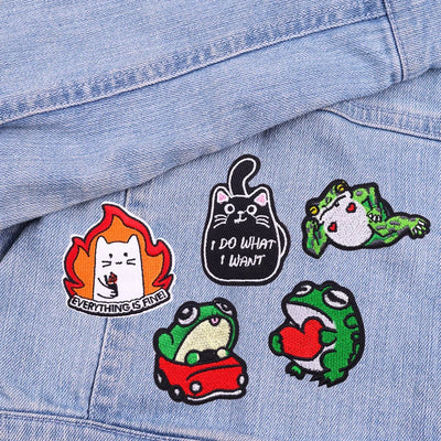 🦖 Funny Animal Patch — Cat, Frog, Dino & Duck Iron-On