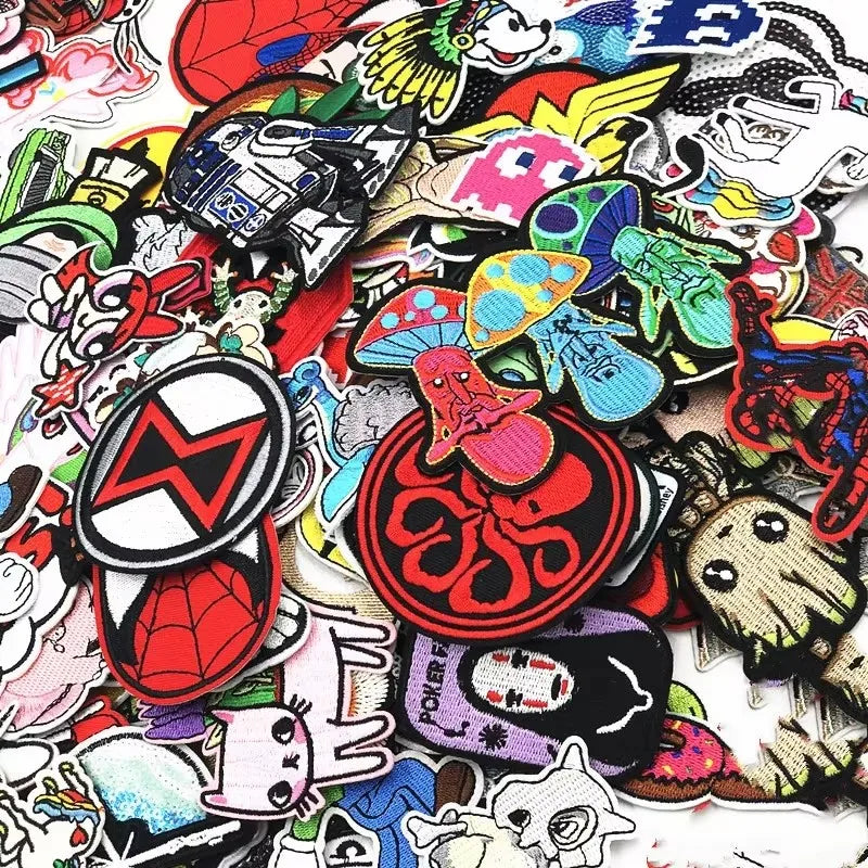 🌈10–100pcs Cartoon & Animal Iron-On Patches – Mixed Embroidered Appliques for Kids’ Clothing & DIY Projects