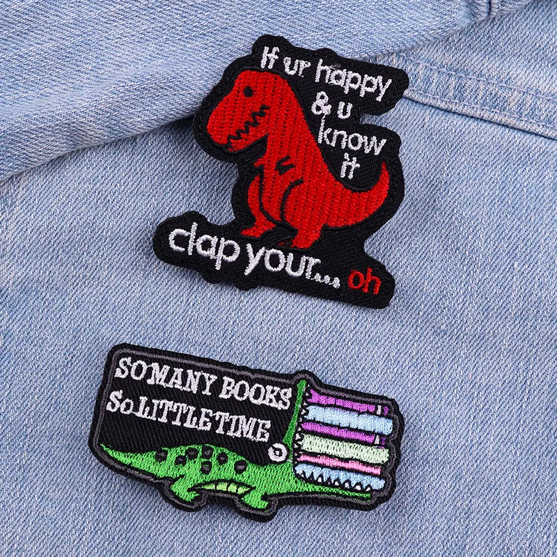 🦖 Funny Animal Patch — Cat, Frog, Dino & Duck Iron-On
