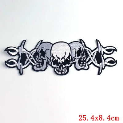 Skull and barbed wire design patch on a white background