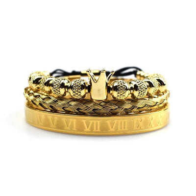 Gold bracelet with Roman numeral design on a white background