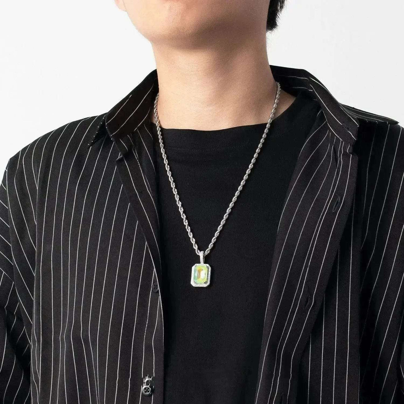 a man wearing a Retro Street Colorful Diamond Jewel Necklacel