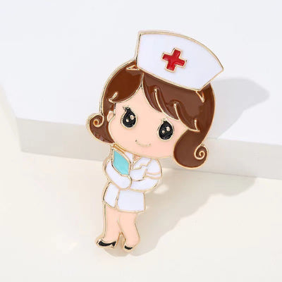 Cartoon nurse pin with a white background