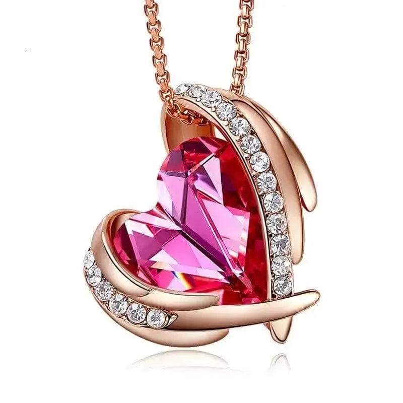 Golden pink angel heart necklace for women