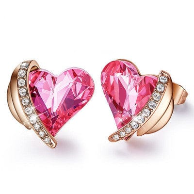 Gold pink Ear Studs for Angel Heart Necklace for Women