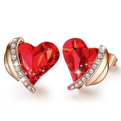 Gold red Ear Studs for Angel Heart Necklace for Women 