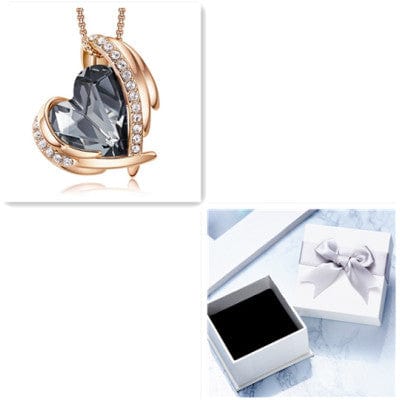 BROOCHITON Necklaces Rose gold grey box Angel Heart Necklace for Women 