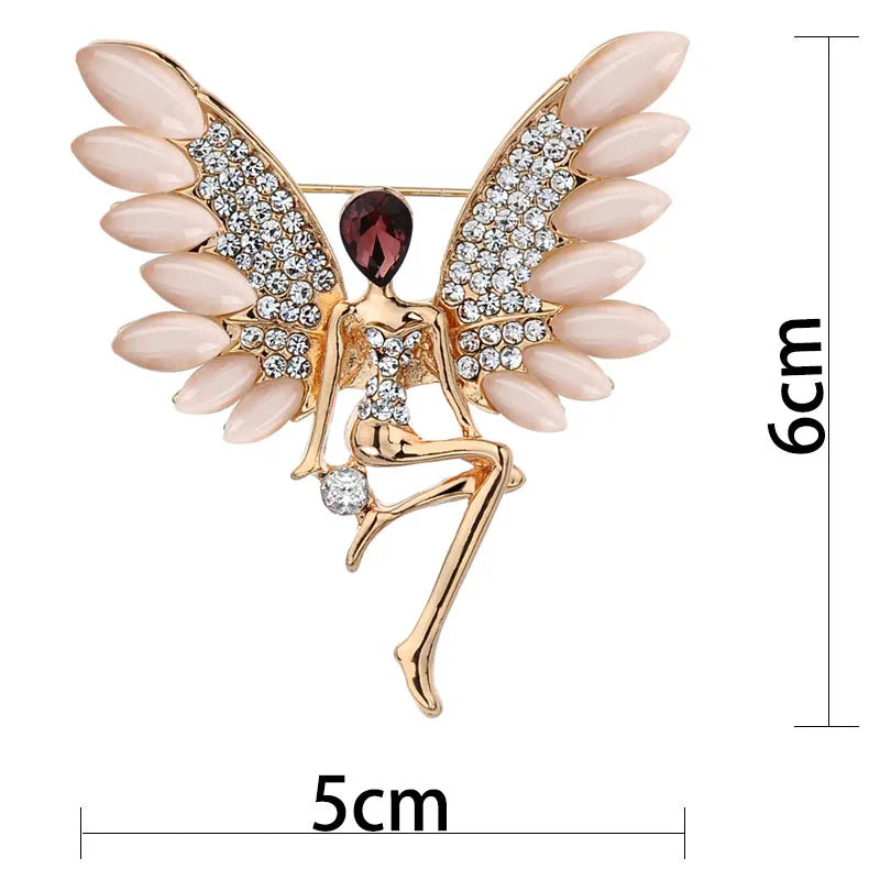 Crystal Opal Wings Fairy Brooch – Elegant Enamel Angel Pin for Women
