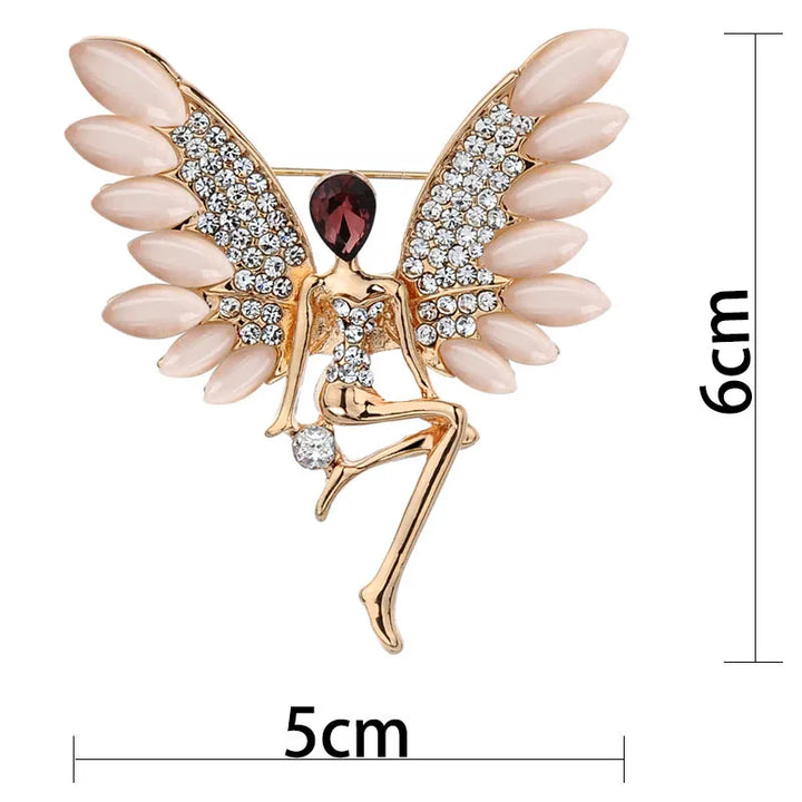Crystal Opal Wings Fairy Brooch – Elegant Enamel Angel Pin for Women