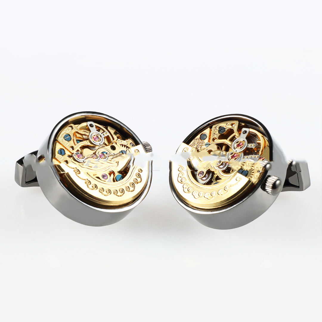 Watch Movement Cufflinks — Gunmetal/Gold/Silver (French Cuff, Pair)