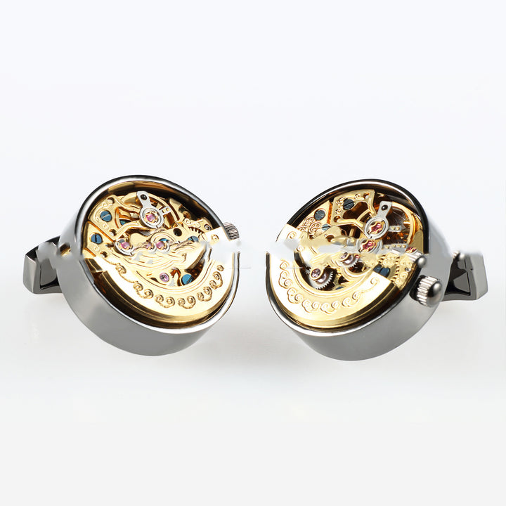 Watch Movement Cufflinks — Gunmetal/Gold/Silver (French Cuff, Pair)