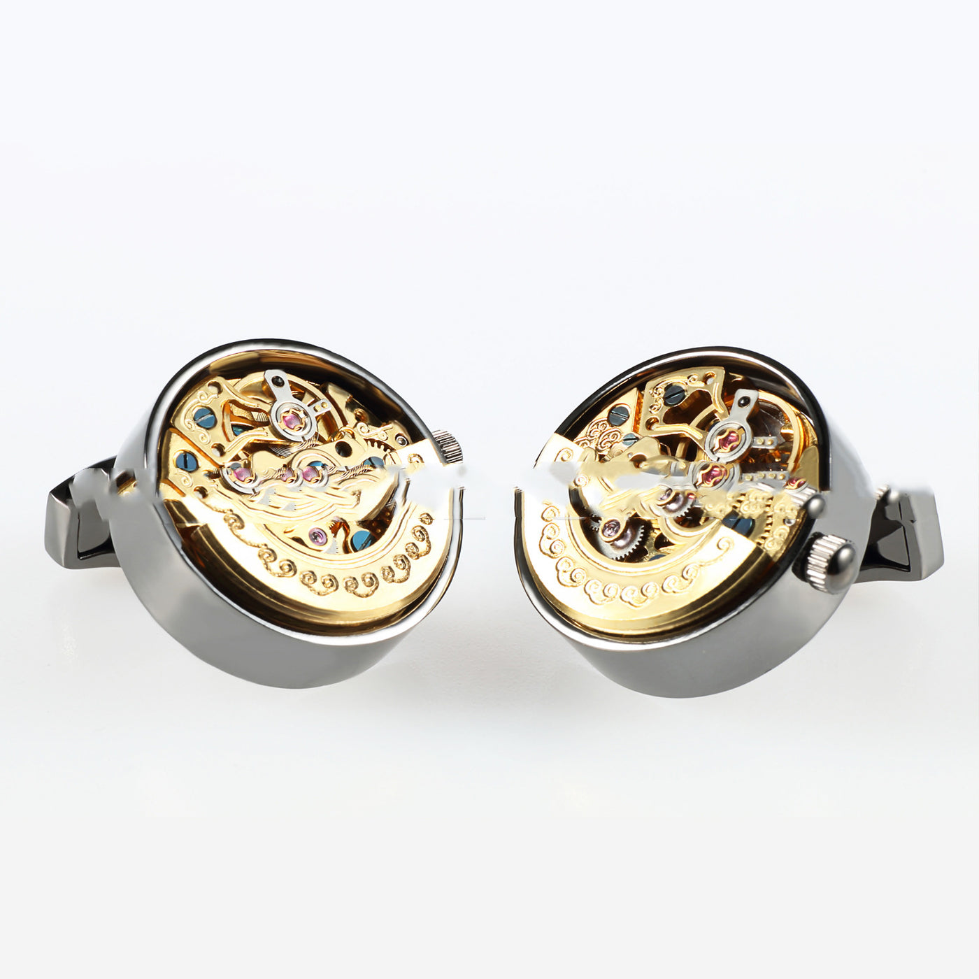 ⌚ Watch Movement Cufflinks — Gunmetal/Gold/Silver (French Cuff, Pair)