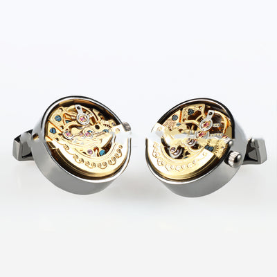 ⌚ Watch Movement Cufflinks — Gunmetal/Gold/Silver (French Cuff, Pair)
