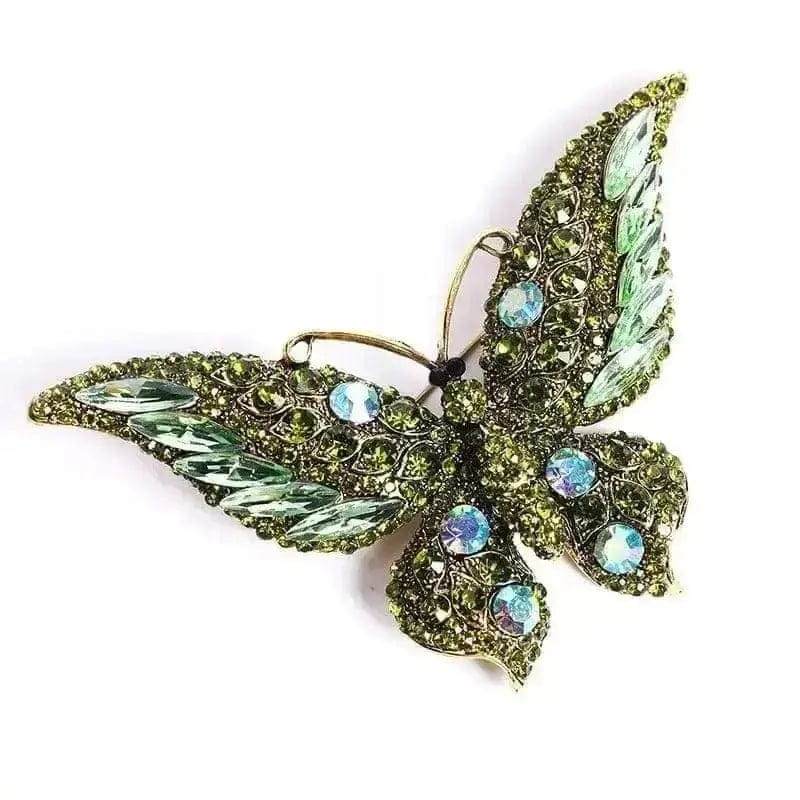 BROOCHITON Brooches Green Big Crystal Butterfly Brooch