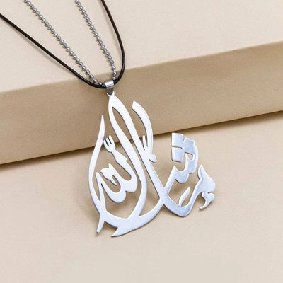 BROOCHITON Necklaces Silver Big Ma Shaa Allah Pendant Necklace