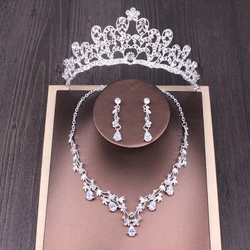 BROOCHITON Necklaces Style 2 Bridal Rhinestone Crown Necklace Set Wedding Accessories