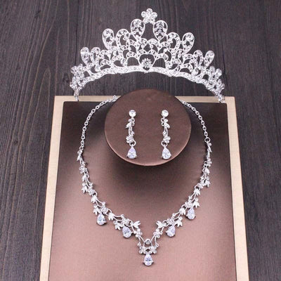 BROOCHITON Necklaces Style 2 Bridal Rhinestone Crown Necklace Set Wedding Accessories