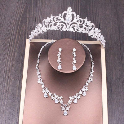 BROOCHITON Necklaces Style 3 Bridal Rhinestone Crown Necklace Set Wedding Accessories