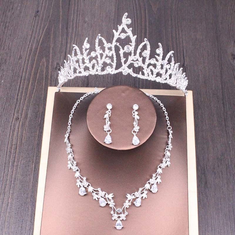 BROOCHITON Necklaces Style 4 Bridal Rhinestone Crown Necklace Set Wedding Accessories