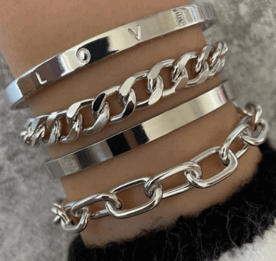 BROOCHITON Bracelets C-shaped Hollow Chain Bracelet Set 