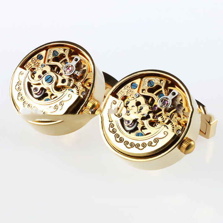 Watch Movement Cufflinks — Gunmetal/Gold/Silver (French Cuff, Pair)