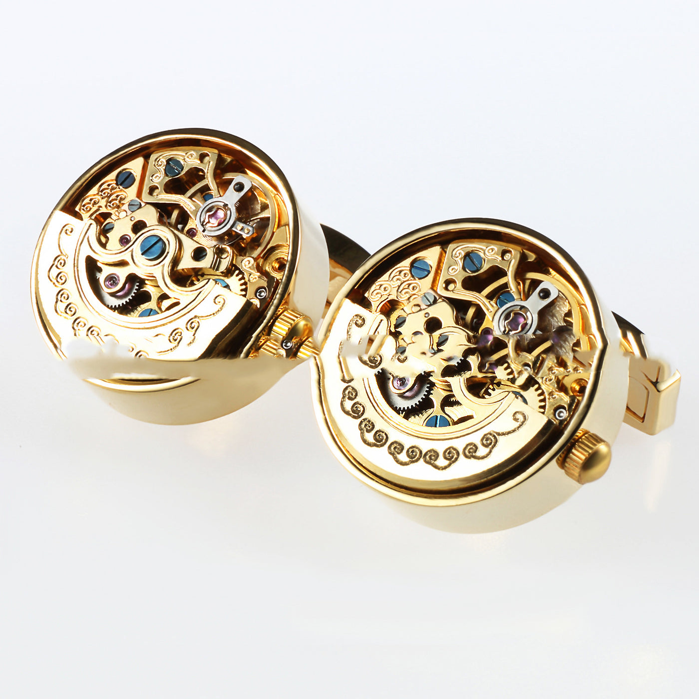 ⌚ Watch Movement Cufflinks — Gunmetal/Gold/Silver (French Cuff, Pair)