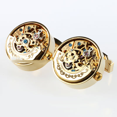 ⌚ Watch Movement Cufflinks — Gunmetal/Gold/Silver (French Cuff, Pair)