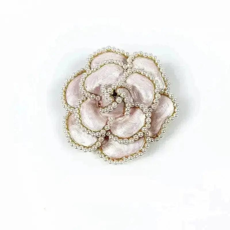 BROOCHITON Brooches Pink Camellia Flowers Pearl Brooches