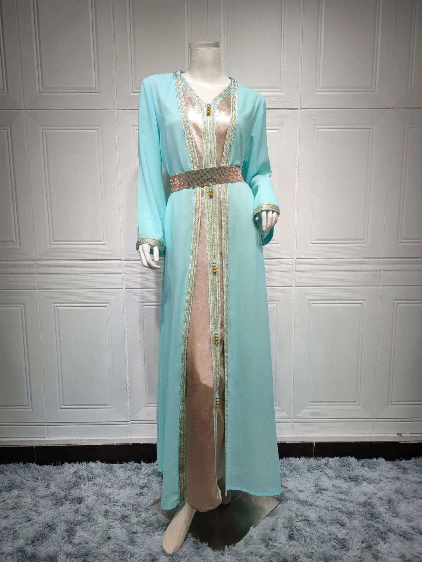 BROOCHITON abbaya ramadan Blue / 2XL Chiffon faux wrap dress
