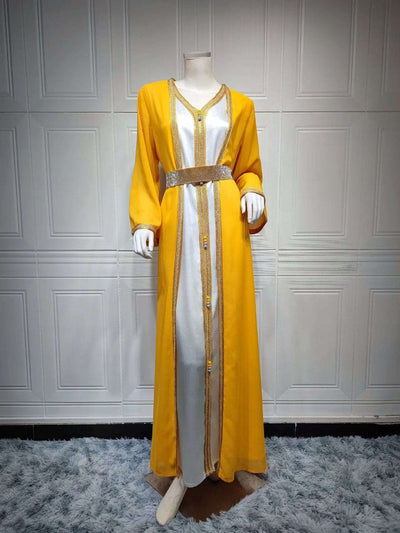 BROOCHITON abbaya ramadan Yellow / 2XL Chiffon faux wrap dress