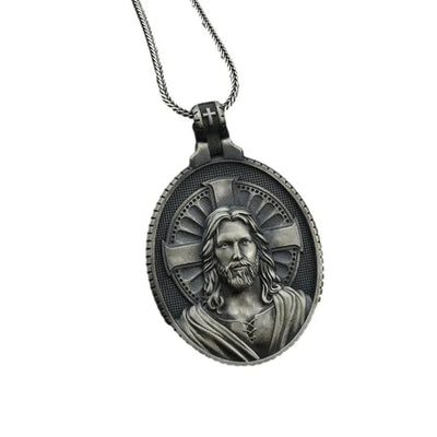 BROOCHITON Necklaces Silver Christian Jesus Men's Necklace on a white background