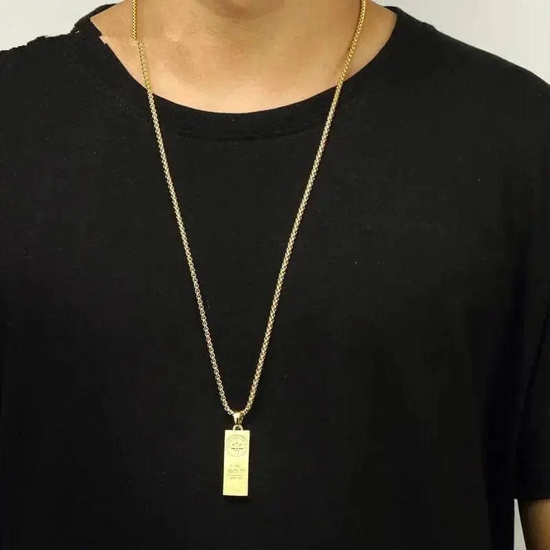 a man wearing Gold Bar Hip-Hop Necklace Pendant