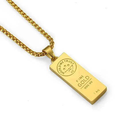 Gold Bar Hip-Hop Necklace Pendant close up vie 