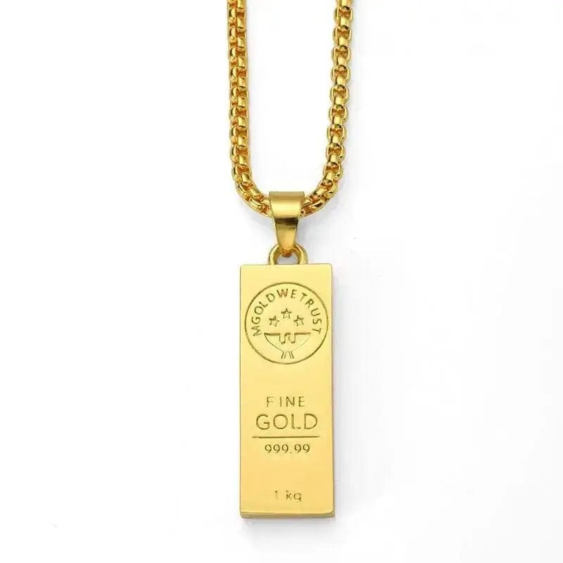 Gold Bar Hip-Hop Necklace Pendant on a white background