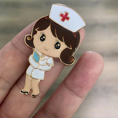 BROOCHITON jewelery Nurse brooch Creative Cute Cartoon black haired  Nurse Brooch
